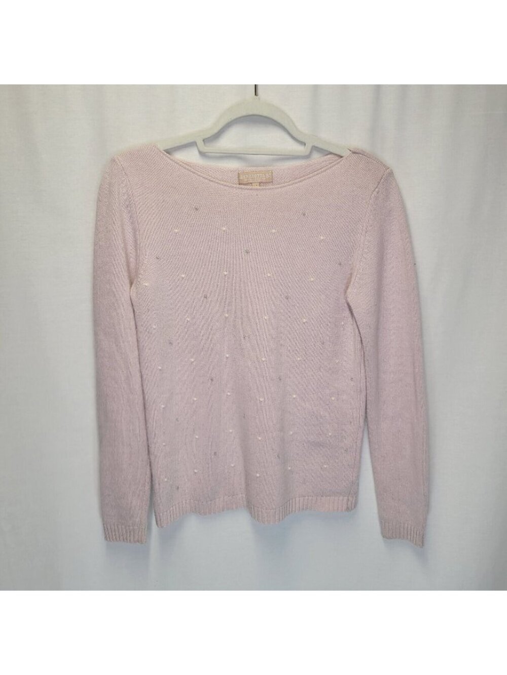 Benedetta B. Small Pullover Sweater Pink Gray Swiss Dot Wool Cashmere Blend